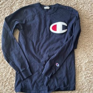 Navy Champion Long Sleeve Tee, Adult Small